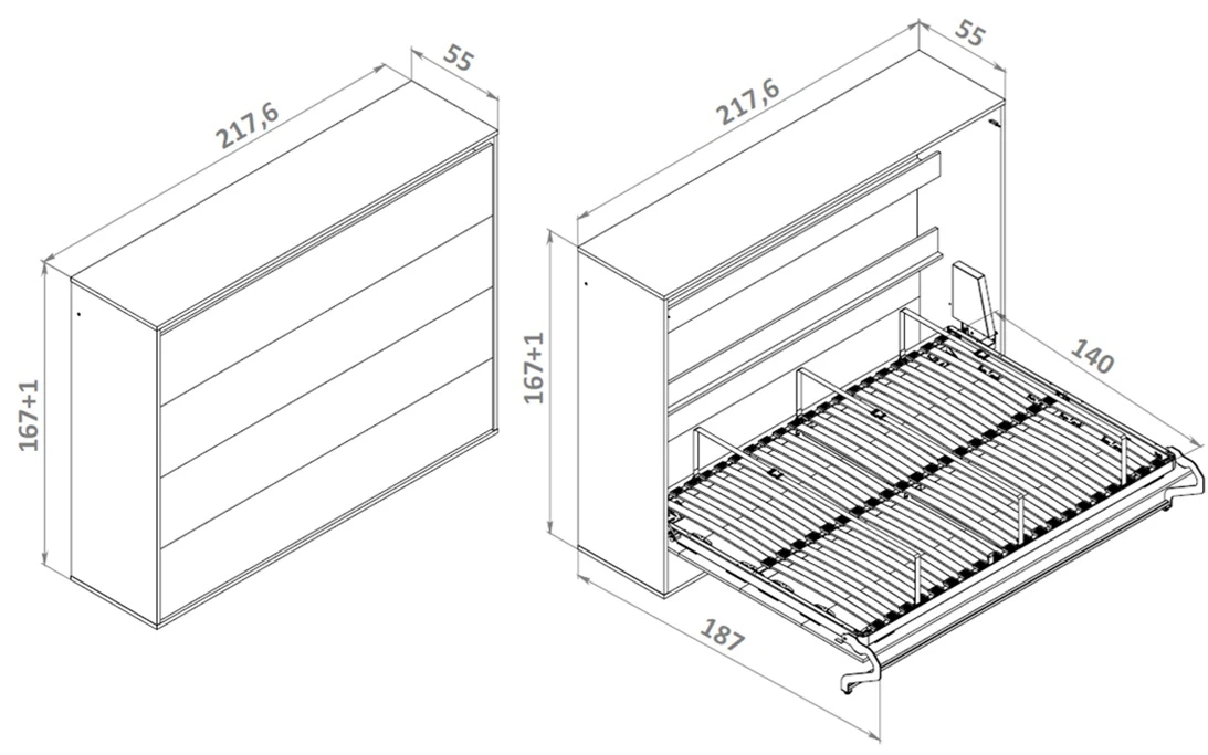 Skabsseng 140x200 Horizontal (M2 55 cm dybde) Kaiserberg eg/Hvid picture 17