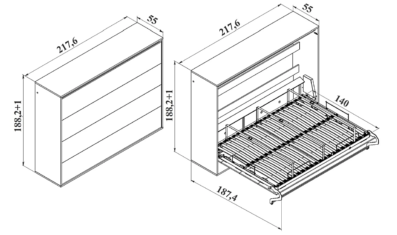 Skabsseng 160x200 Horizontal (M2 55cm dybde) Kejserlig eg picture 16