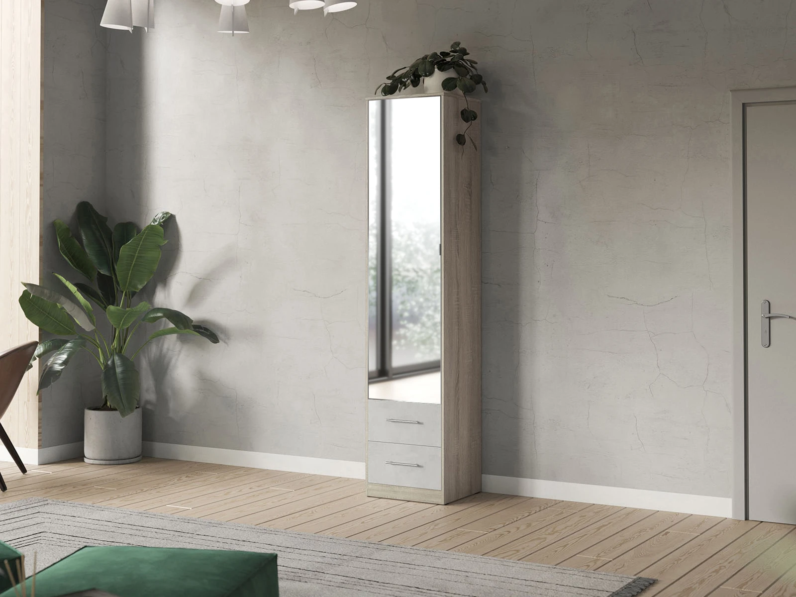Skab 50x220 cm (Standard 45 cm dybde) Oak Sonoma / Mirror / Beton picture 8