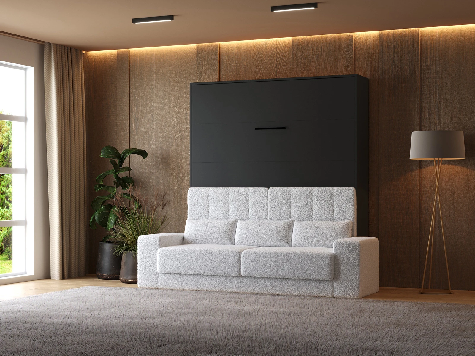 1 Skapseng (M1) 180x200 Vertikal Antracit med Sofa Hvid