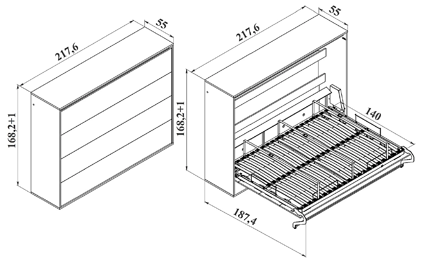 Skabsseng 140x200 Horizontal (M2 55 cm dybde) Antracit/Antracit Waves picture 15