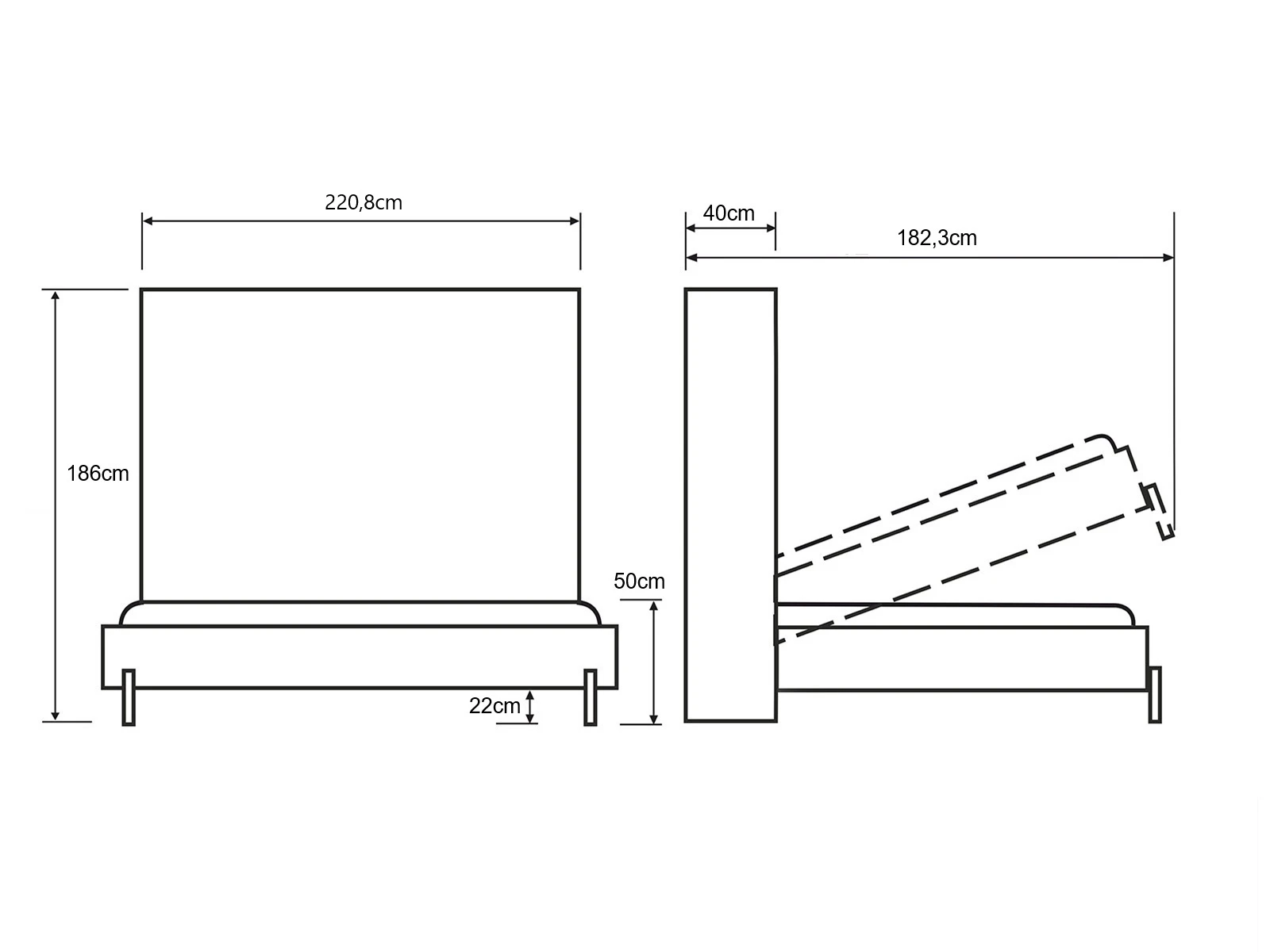 Skabsseng 160x200 Vandret (Clssic 40 cm dybde) Hvid / Spejl picture 8